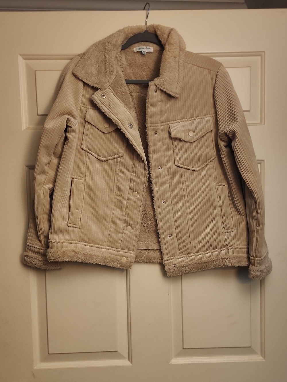 Grace & Lace Corduroy Sherpa-Lined Jacket in Beige